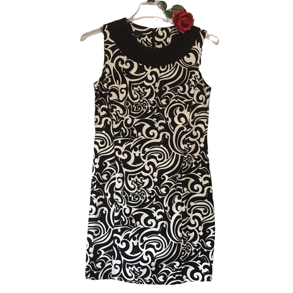 AB Studio shift dress Sz 10 Sleeveless Black & White abstract print Like new